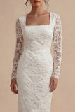 White Sheath Appliqued Lace Midi Dress with Long Sleeves