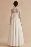 Lace High Neck White Engagement Dress with Long Sleeves