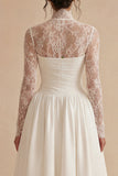 Lace High Neck White Engagement Dress with Long Sleeves