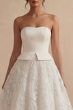 Strapless A Line White Midi Engagement Dress with Appliques