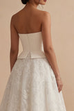 Strapless A Line White Midi Engagement Dress with Appliques