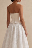 Strapless A Line White Midi Engagement Dress with Appliques