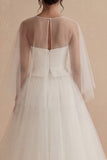 Vintage White Strapless A Line Tea Length Engagement Dress with Cape