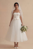 White A Line Strapless Engagement Dress