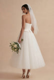 White A Line Strapless Engagement Dress