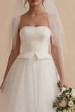 White A Line Strapless Engagement Dress