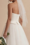 White A Line Strapless Engagement Dress