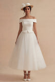 Off the Shoulder A Line White Engagement Dress