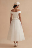 Off the Shoulder A Line White Engagement Dress