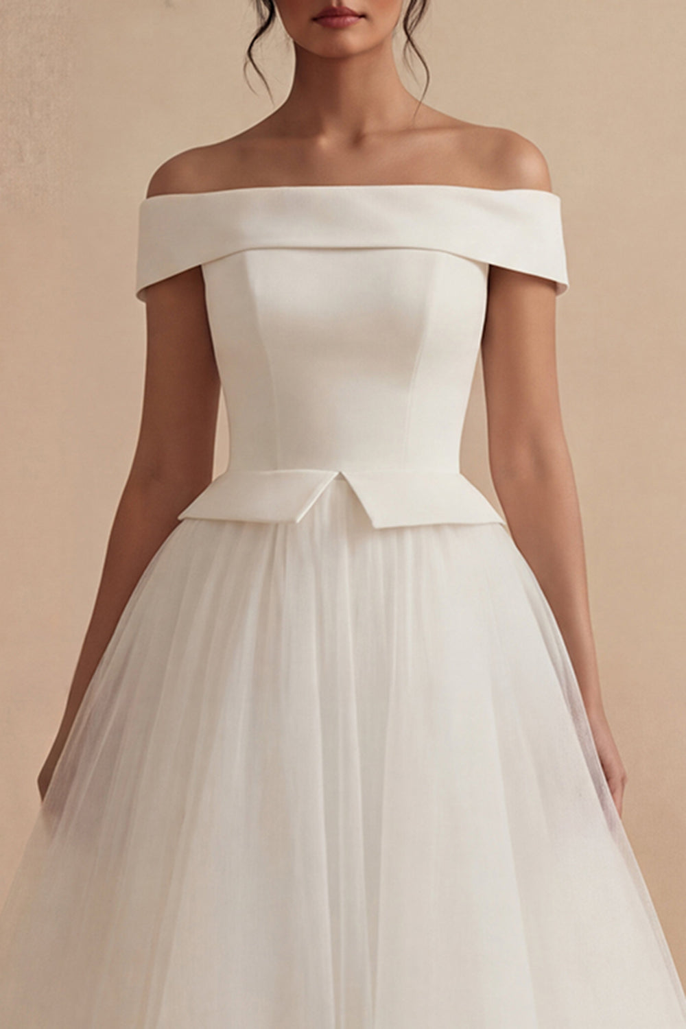 Wedtrend Women White A Line Midi Engagement Dress Off the Shoulder
