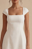 Simple White Square Neck Mini Graduation Dress with Cap Sleeves