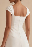 Simple White Square Neck Mini Graduation Dress with Cap Sleeves