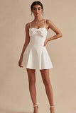White Spaghetti Straps Graduation Dress with Bow