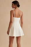 White Spaghetti Straps Graduation Dress with Bow