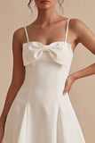 White Spaghetti Straps Graduation Dress with Bow