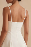 White Spaghetti Straps Graduation Dress with Bow