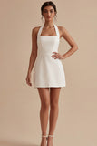 Halter A Line White Mini Graduation Dress
