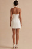 Halter A Line White Mini Graduation Dress