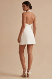 Halter A Line White Mini Graduation Dress