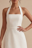 Halter A Line White Mini Graduation Dress