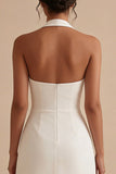 Halter A Line White Mini Graduation Dress