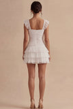 Cute White Ruffled Tiered A Line Graduation Dress