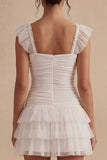 Cute White Ruffled Tiered A Line Graduation Dress