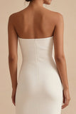 Strapless Pencil White Midi Dress with Slit