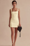 White Square Neck Bodycon Mini Dress with Slit