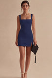 White Square Neck Bodycon Mini Dress with Slit