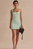 White Square Neck Bodycon Mini Dress with Slit