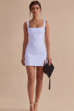 White Square Neck Bodycon Mini Dress with Slit