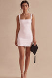 White Square Neck Bodycon Mini Dress with Slit