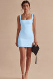 White Square Neck Bodycon Mini Dress with Slit