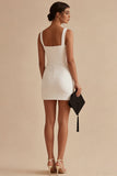 White Square Neck Bodycon Mini Dress with Slit