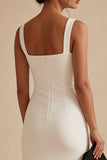 White Square Neck Bodycon Mini Dress with Slit