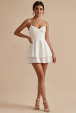 White Spaghetti Straps Tiered A Line Graduation Dress