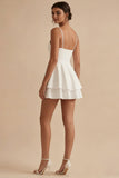 White Spaghetti Straps Tiered A Line Graduation Dress