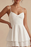 White Spaghetti Straps Tiered A Line Graduation Dress