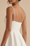 White Spaghetti Straps Tiered A Line Graduation Dress