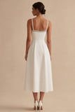 White A Line Spaghetti Straps Midi Dress