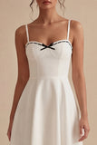 White A Line Spaghetti Straps Midi Dress