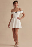 Chic White Off the Shoulder Mini Graduation Dress