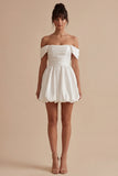 Off the Shoulder A Line White Mini Dress