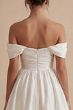 Off the Shoulder A Line White Mini Dress