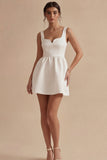Satin White A Line Graduation Dress