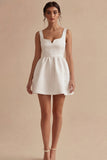 Satin White A Line Graduation Dress