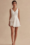 White V-Neck Short Graduation Dress