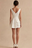 White V-Neck Short Graduation Dress