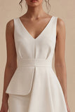 White V-Neck Short Graduation Dress
